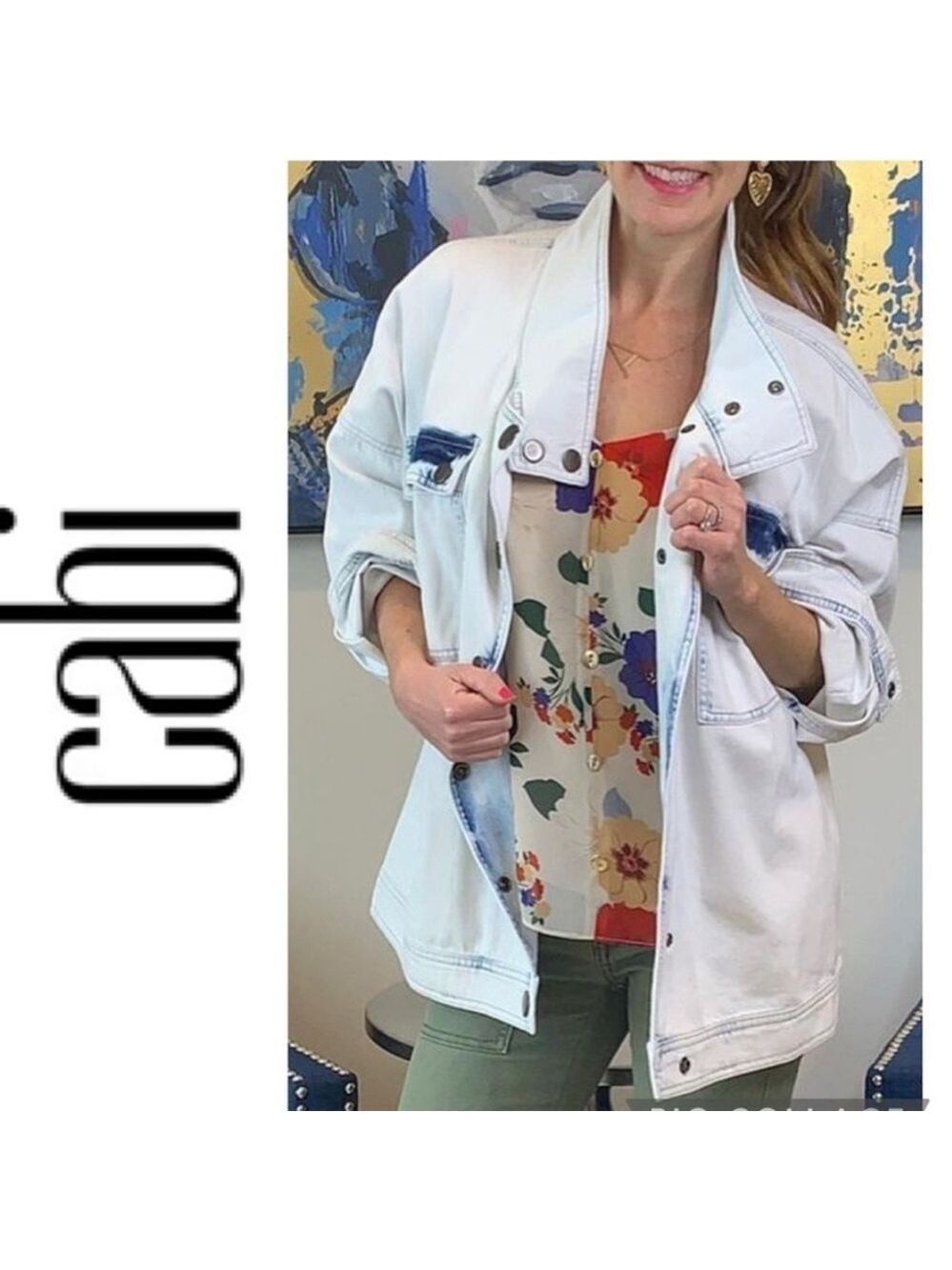 Cabi Drew Denim Jacket Small 5853 Oversized Drop Shoulder Snap Closure Retro EUC